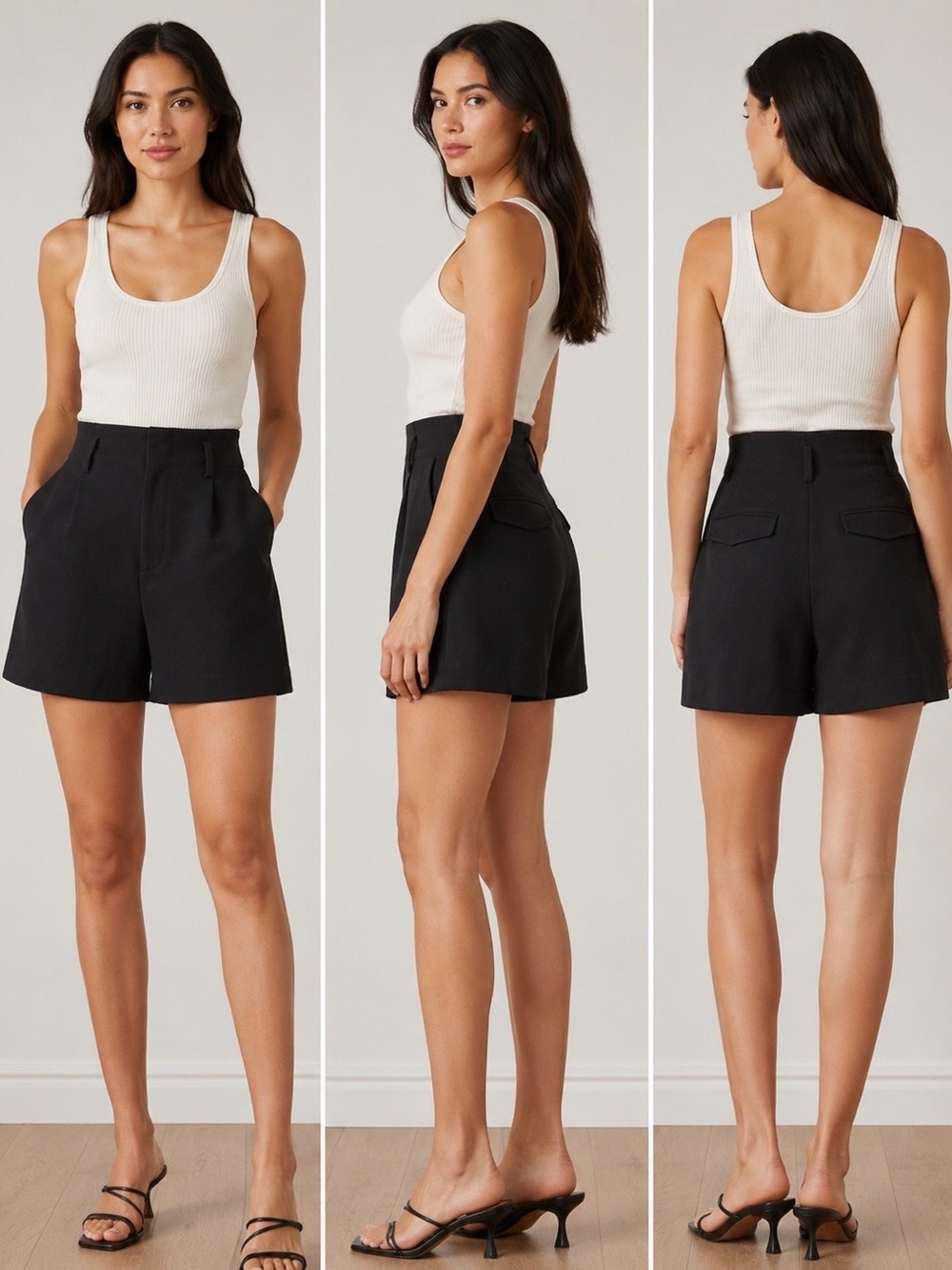 Vince Black High-Waisted Pleated Tailored Minimalist Dress Shorts Size 6